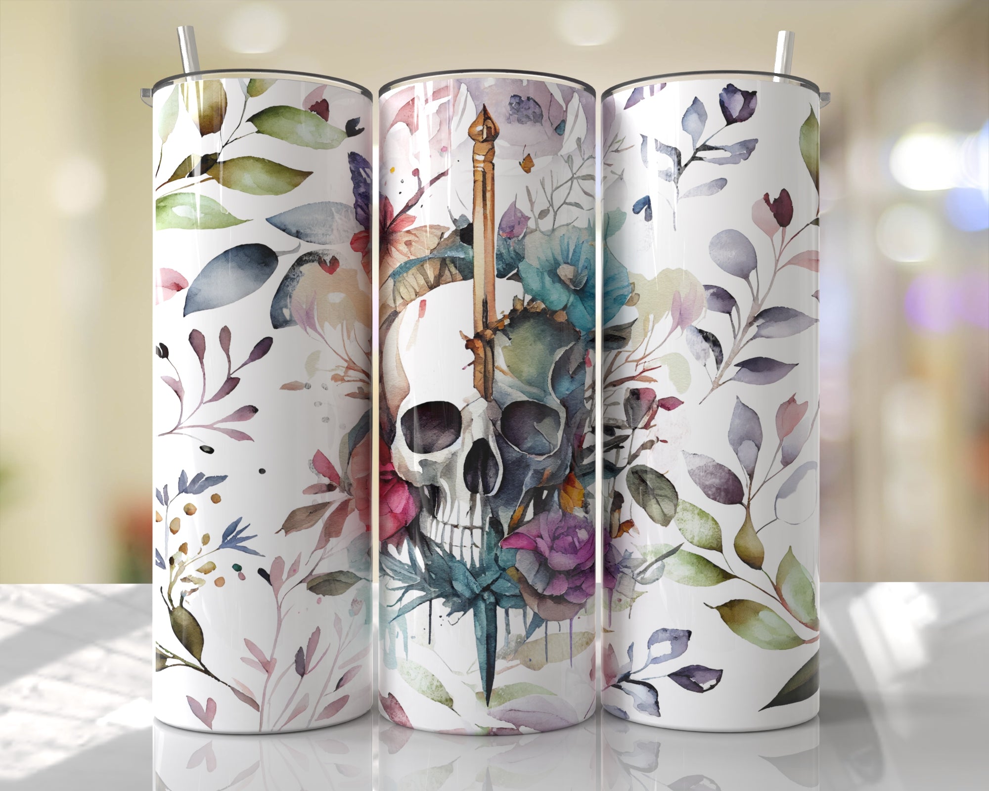 Skull & Flowers Tumbler